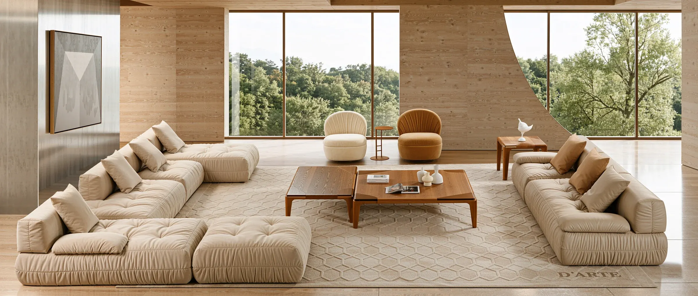 Refined interior with coordinated furniture, lighting and decorative objects
